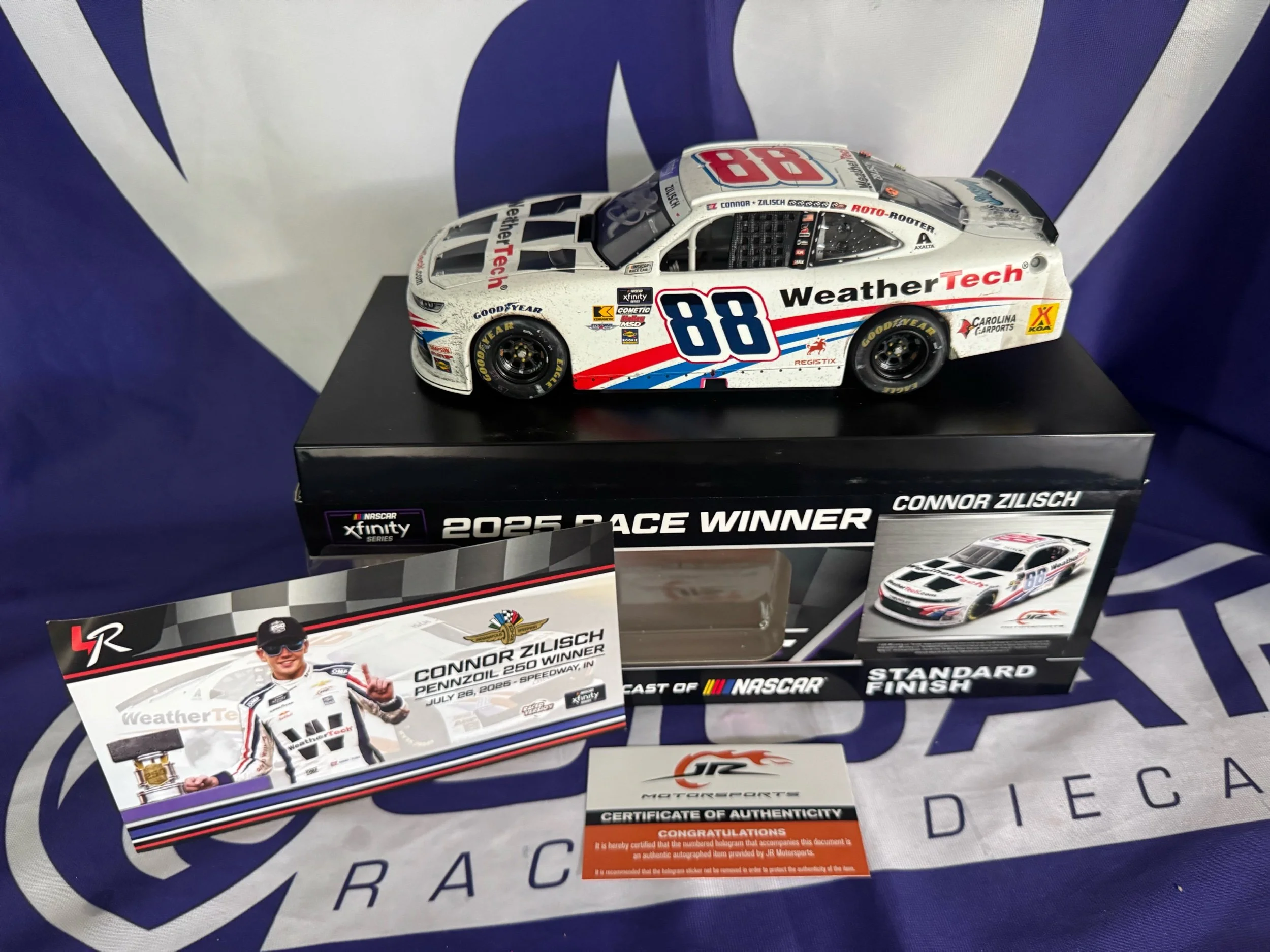 CONNOR ZILISCH 2025 WEATHERTECH INDIANAPOLIS RACED WIN 1:24 DUAL AUTOGRAPHED ARC DIECAST