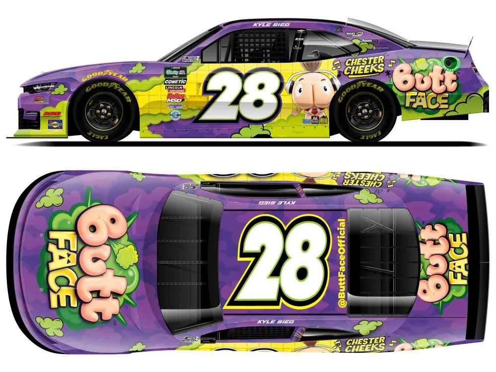 ($70.00) *Preorder* Kyle Sieg 2026 Butt Face 1:24 Nascar Diecast - O'Reilly Auto Parts Series