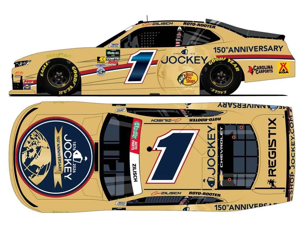 ($76.00) *Preorder* Connor Zilisch 2026 Jockey 150th Aniversary 1:24 Nascar Diecast - FOIL NUMBER CAR - O'Reilly Auto Parts Series