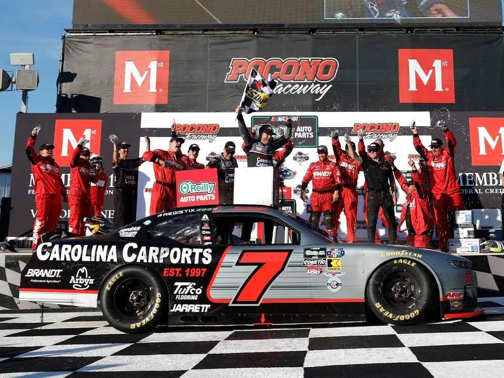 ($90.00) *Preorder*Justin Allgaier 2026 Carolina Carports Pocono 6/13/26 Race Win 1:24 Color Chrome Nascar Diecast - O'Reilly Auto Parts Series