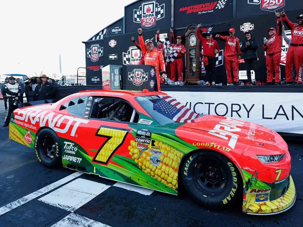 ($90.00) *Preorder* Justin Allgaier 2026 Brandt Martinsville 3.28.26 Race Win 1:24 Color Chrome Nascar Diecast - O'Reilly Auto Parts Series