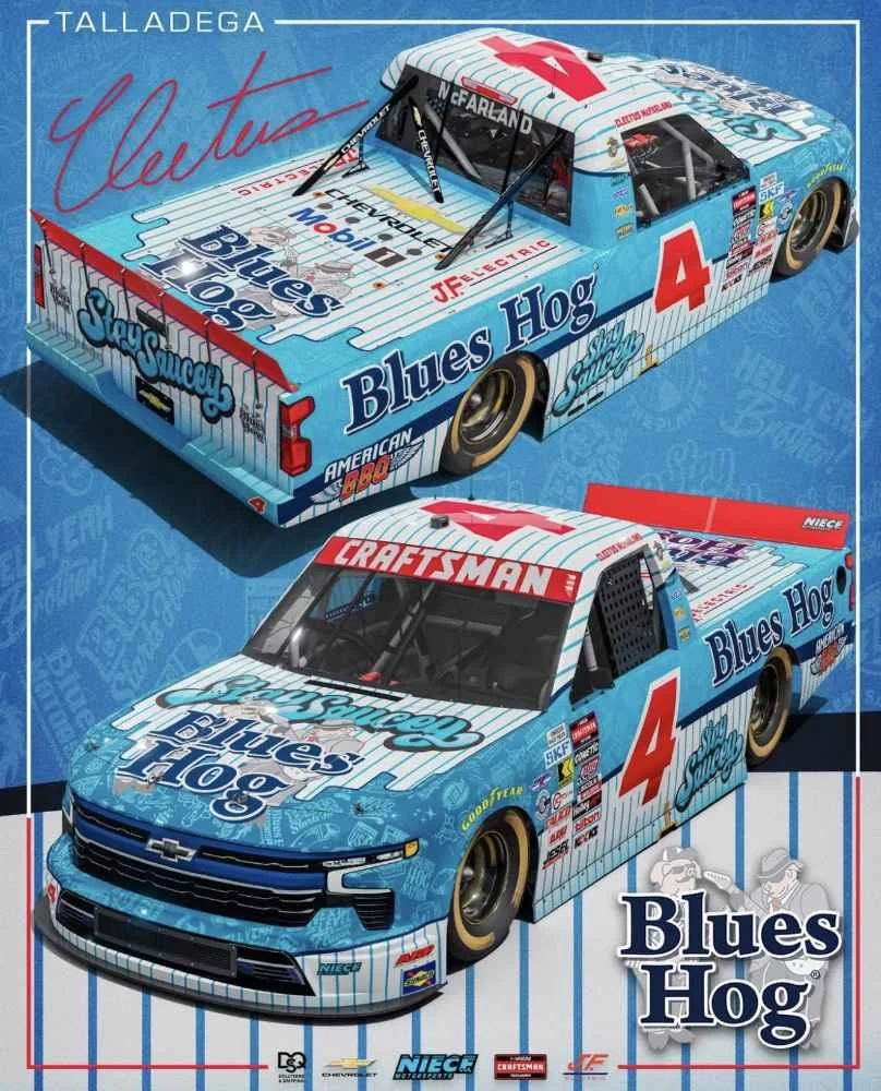 ($73.00) *Preorder* Cleetus McFarland 2026 Blues Hog 1:24 Nascar Diecast - FOIL NUMBER - Truck Series