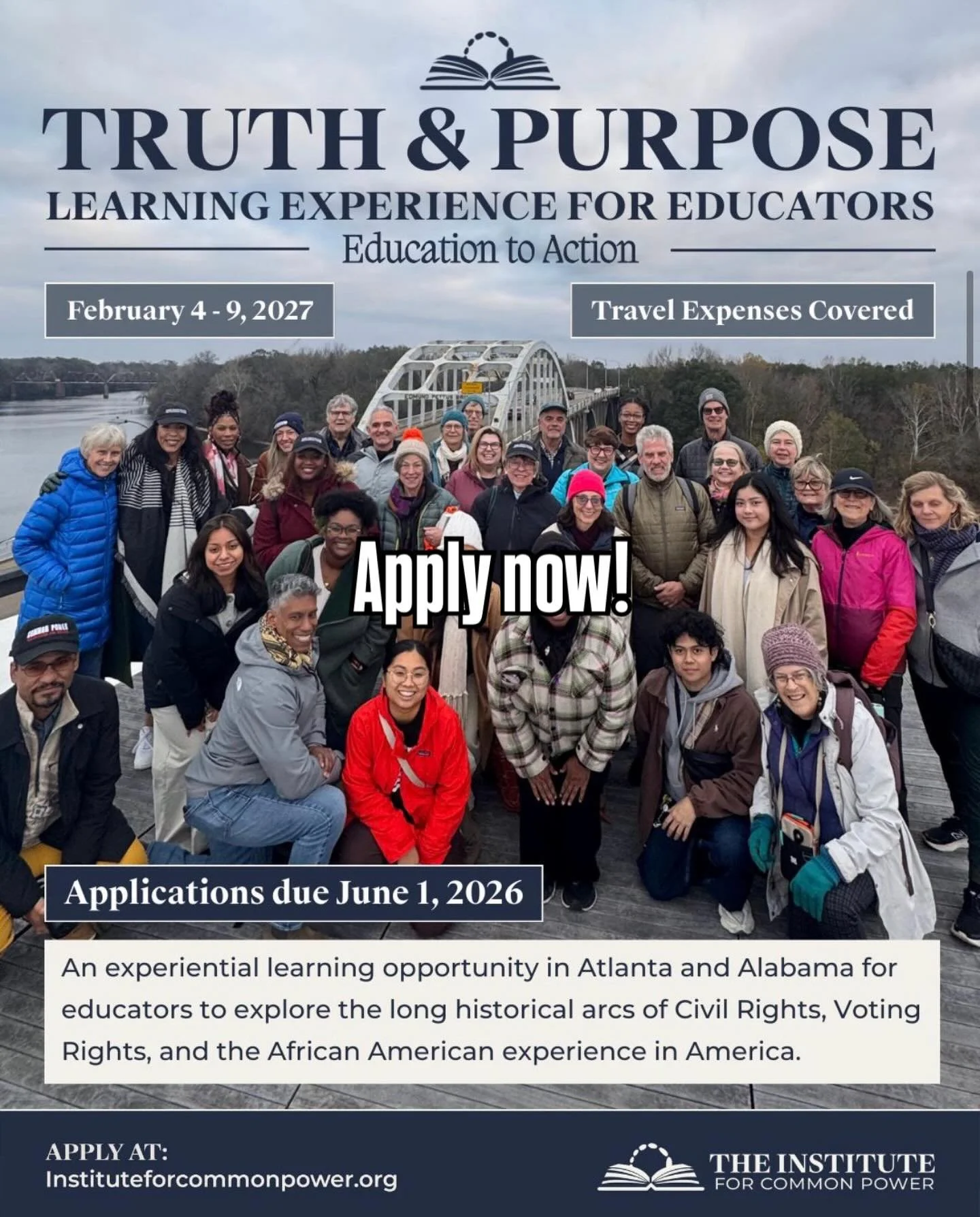 The Institute for Common Power, Truth and Purpose Learning Experience for Educators is a fully immersive journey through history and itself. We will travel through Georgia and Alabama and learn about the history of civil rights, voting rights, and th