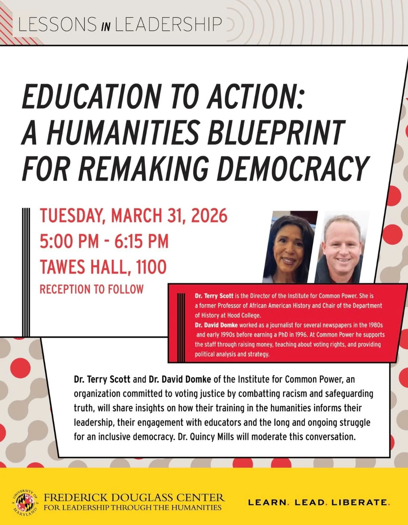 The Institute for Common Power Director, Dr. Terry Anne Scott, and Institute Professor Dr. David Domke will speak about leadership and action today at the University of Maryland. Register here: https://docs.google.com/forms/d/1bJgIdu0yYF_zwDlTT_lV85c