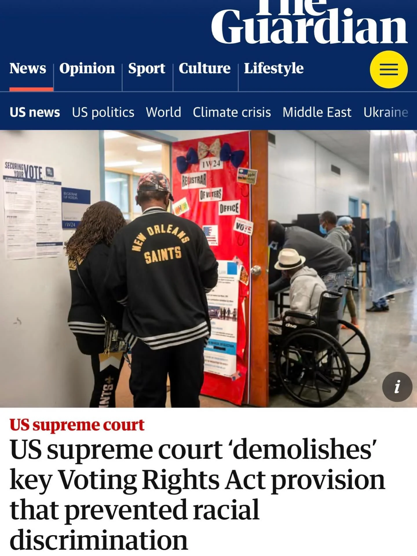 The Supreme Court has now effectively gutted nearly every aspect of the gains made in the 1965 voting rights act. From the Shelby counter V holder 2013 decision through a decision handed down today, Kia aspects of the voting rights act that prevented