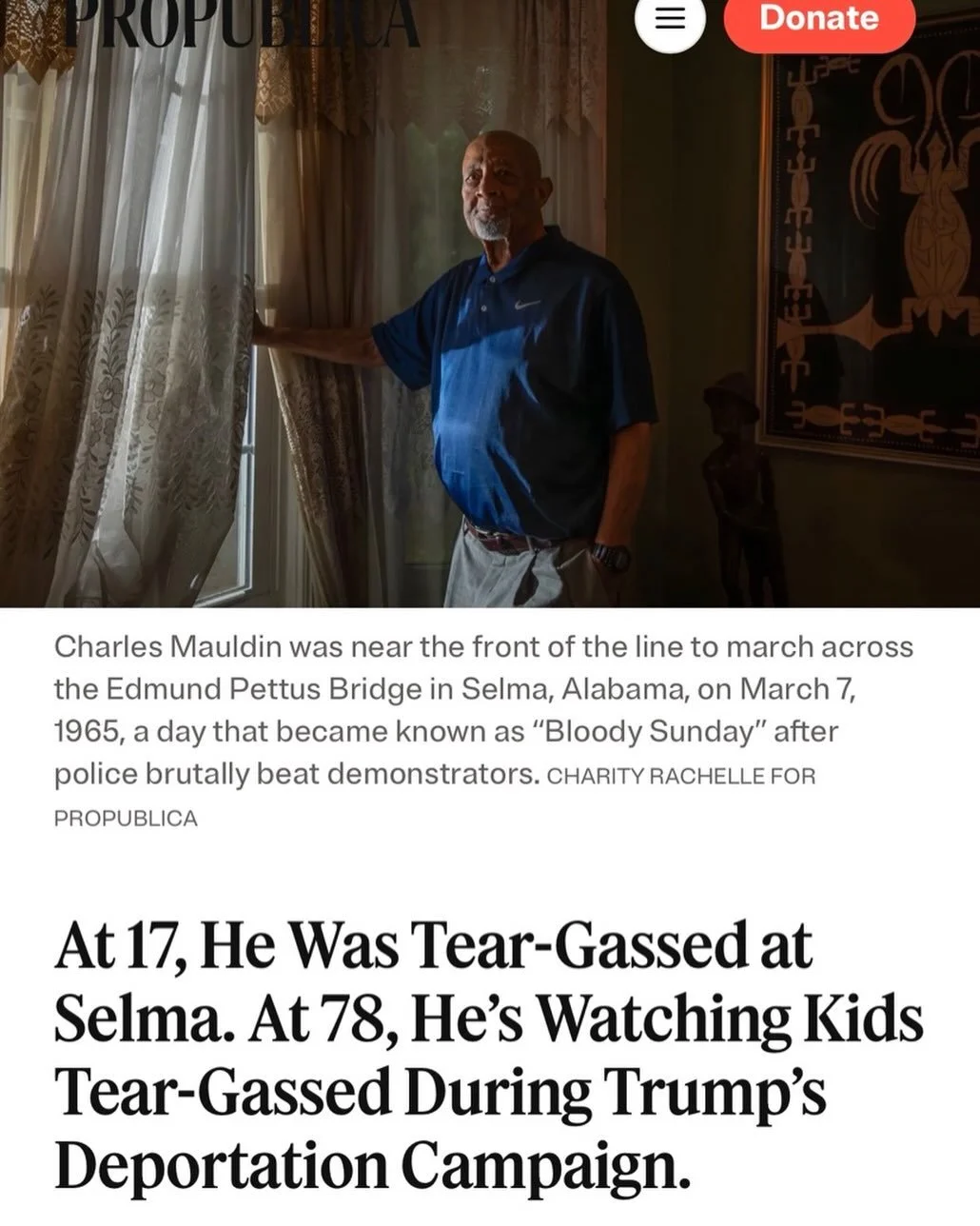 This is a wonderful article about Me. Charles Mauldin!  He is an American hero. 
https://www.propublica.org/article/charles-mauldin-selma-tear-gas
#news #justice #trending #history #education