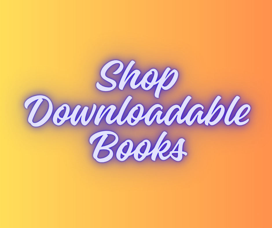 Gradient background with the text 'Shop Downloadable Books' in purple, glowing script font.