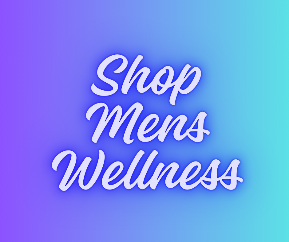 Gradient background with the words "Shop Men’s Wellness" in large, cursive, purple text.