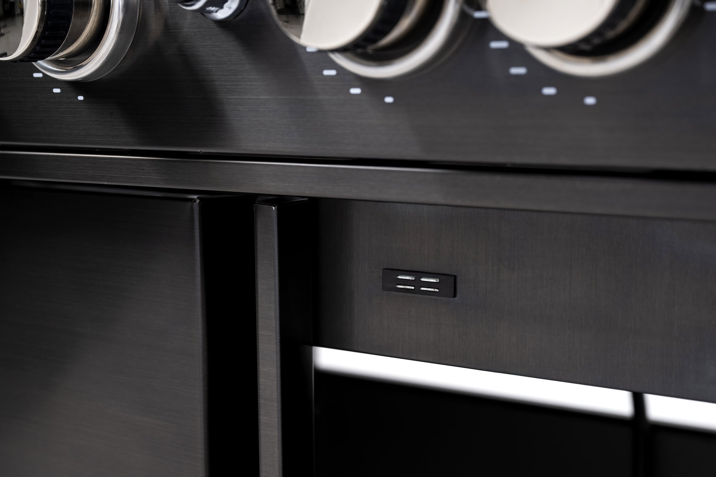 Easy assemble stylish black stainless steel
storage base with secure close door magnets