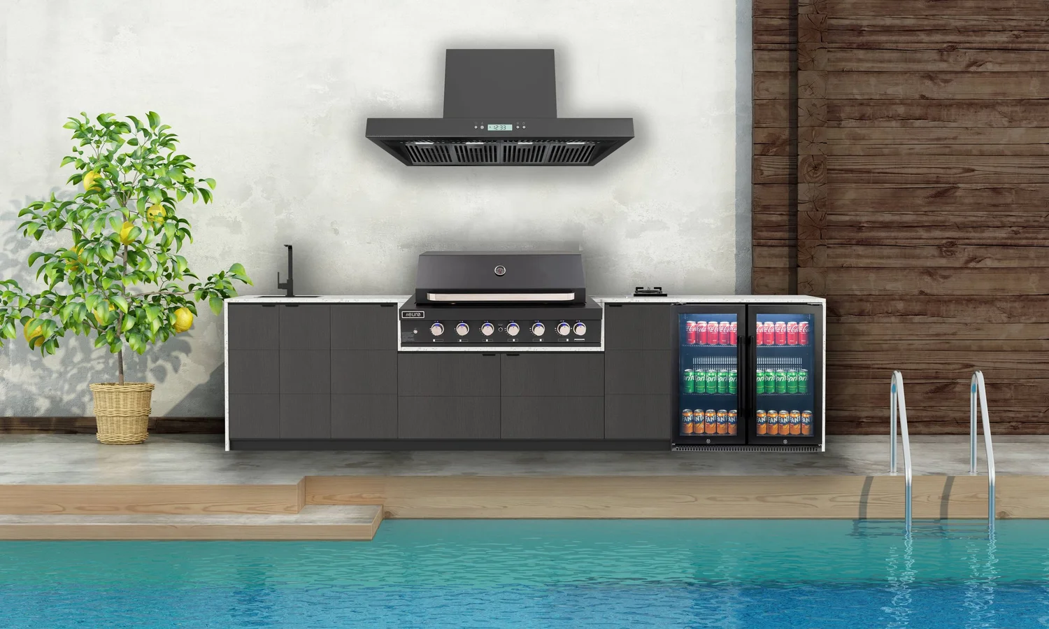 The Positano outdoor kitchen in a lifestyle setting