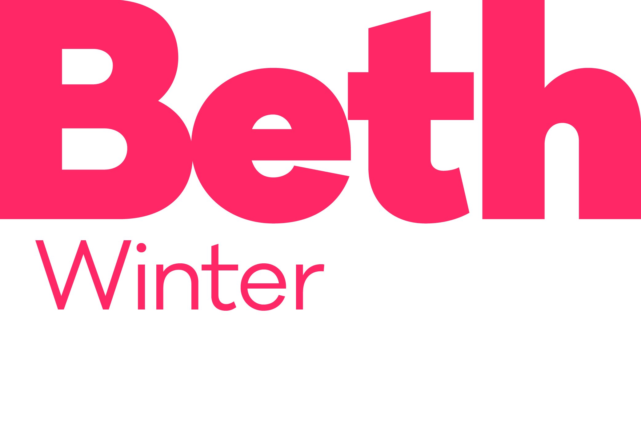 Black background with large pink text reading 'Beth' and smaller pink text underneath that says 'Winter' and additional white text below that says 'Voice for our Valleys Llais dros ein Cymoedd'