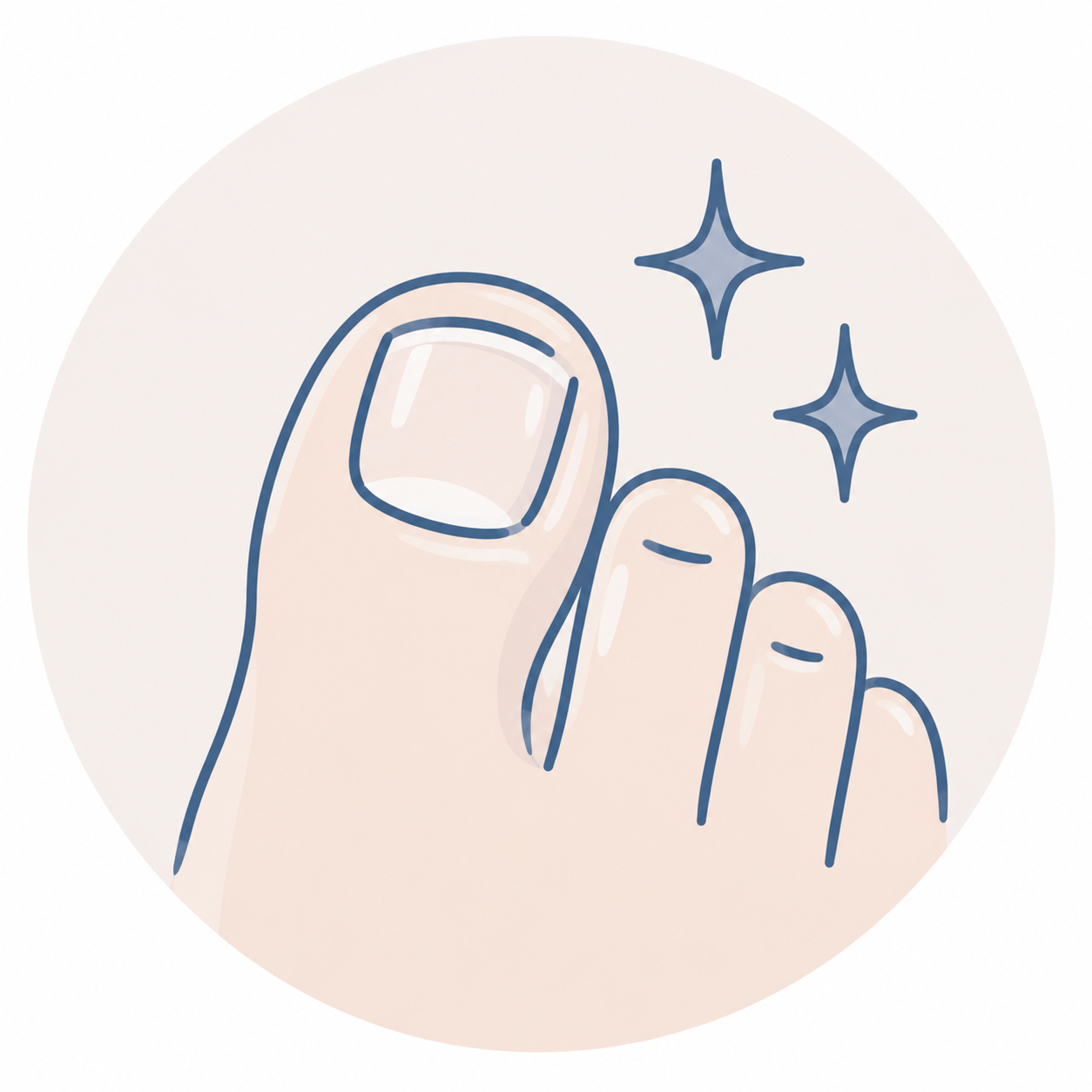 Illustration of a hand with clean and shiny nails, accompanied by sparkles to represent cleanliness and grooming.