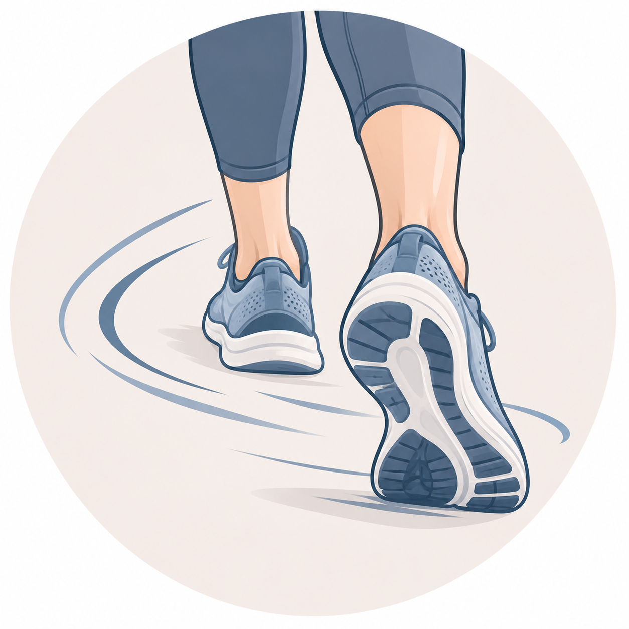 Illustration of a person running, viewed from behind, wearing blue athletic shoes and dark shorts, with motion lines indicating movement.