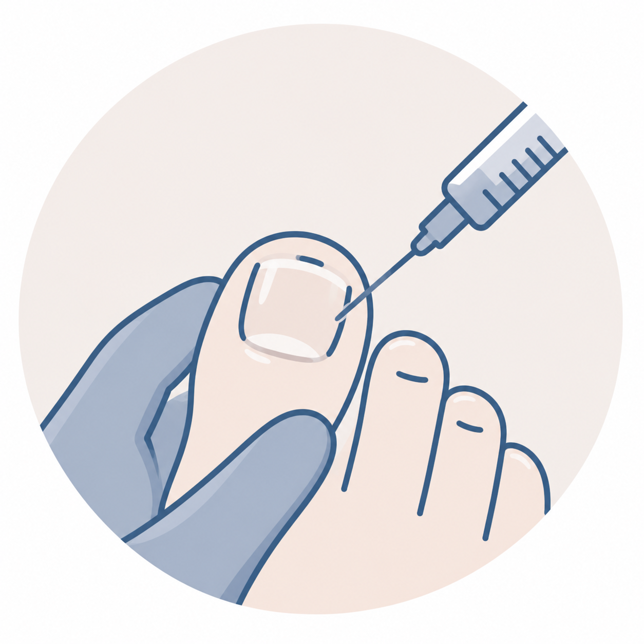 Illustration of a hand receiving a vaccination needle in a finger.