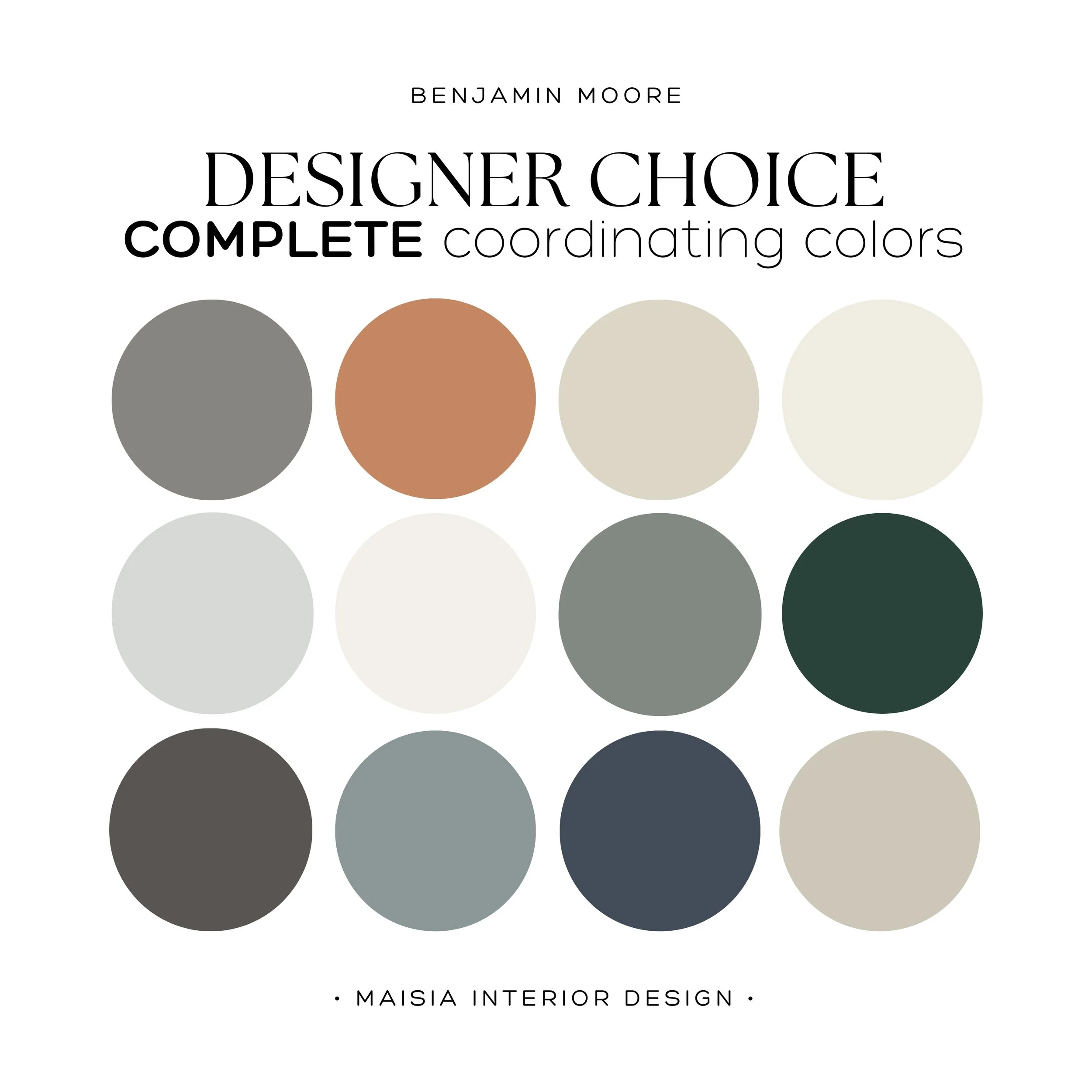 Whole house paint palette BENJAMIN MOORE Color Palette paint color palette Designer color scheme Best coordinating color for home color idea