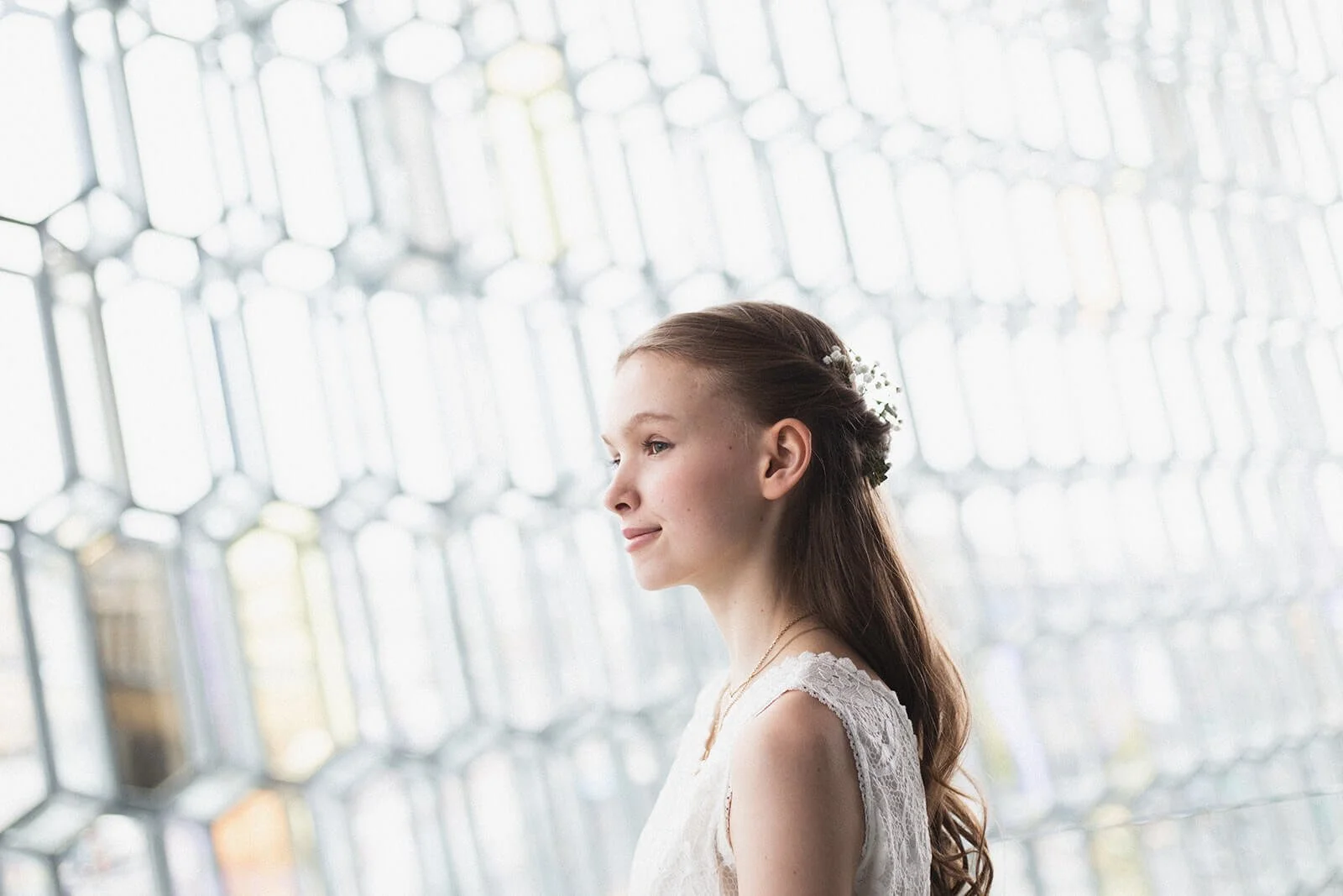 Fermingarmyndataka í Hörpu hljómleikahúsi í Reykjavík