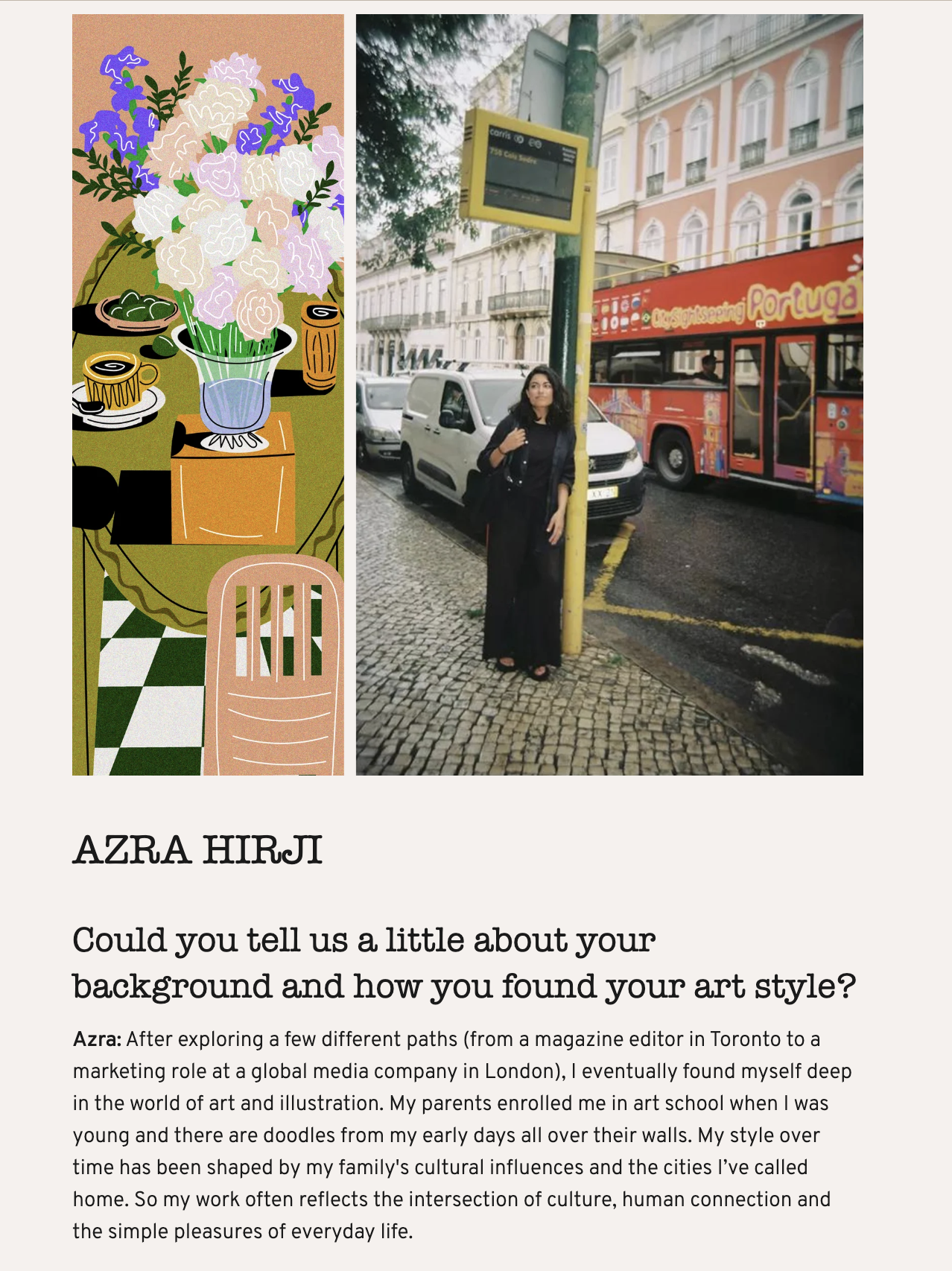 Profile of Azra Hirji for Freddie's Flowers