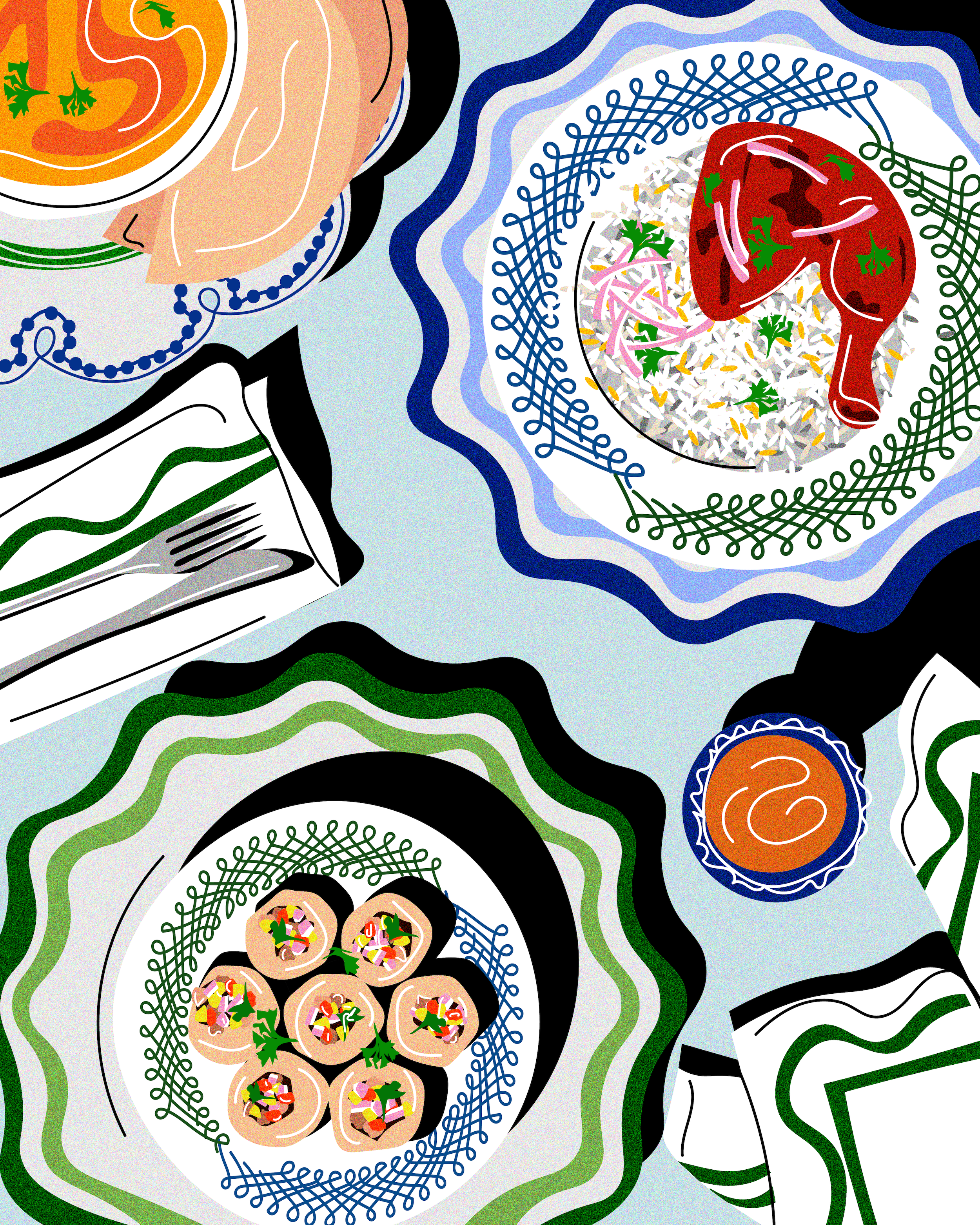 ramadan iftar 2026 tablescape misette illustration by azra hirji