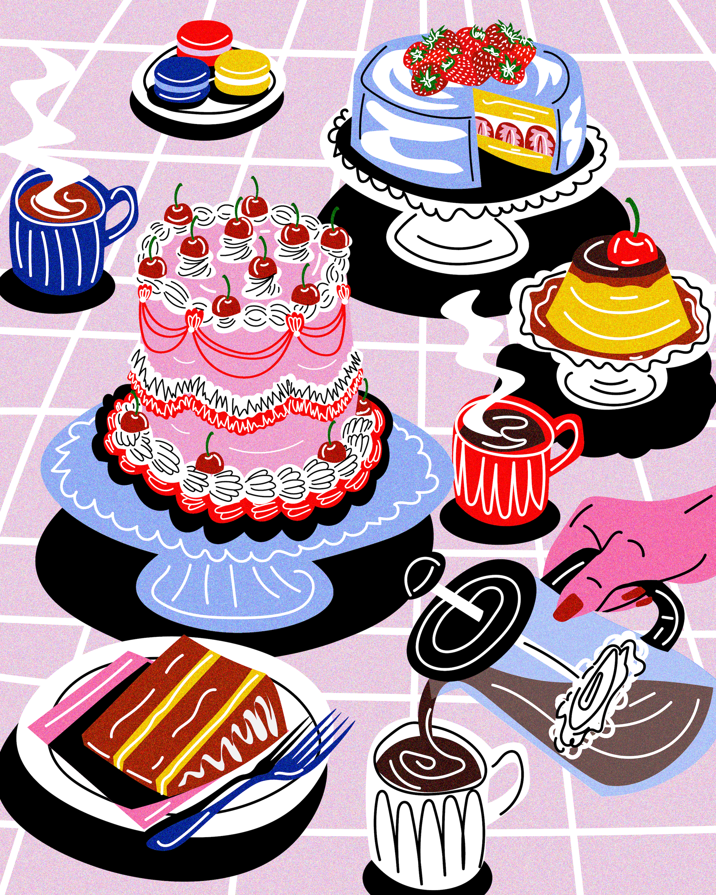Cake Tablescape illustration by Azra Hirji