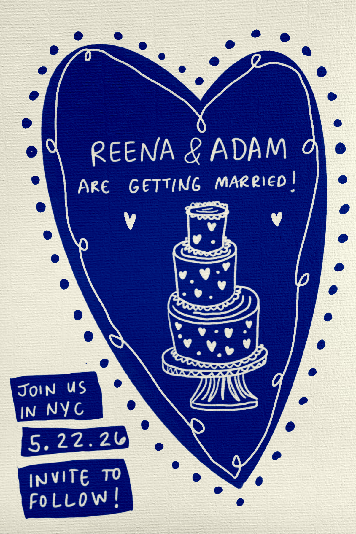 Custom hand drawn illustration for a Save the Date invite by Azra Hirji
