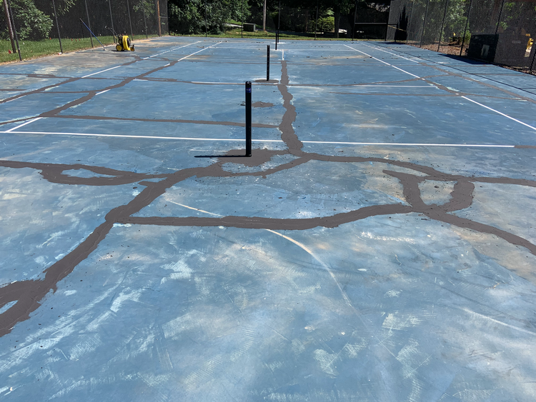 Carrboro, North Carolina pickleball court repair and resurface at Trinity at the Hill before