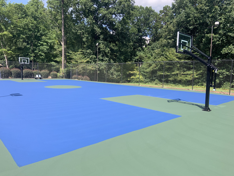 Raleigh, North Carolina basketball court repair and resurface at Arium at Lake Johnson after