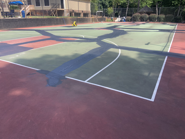Raleigh, North Carolina basketball court repair and resurface at Arium at Lake Johnson before