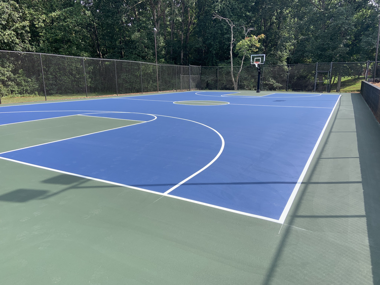Raleigh, North Carolina basketball court repair and resurface at Arium at Lake Johnson after