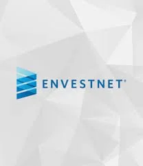 Envestnet logo on a gray geometric background.