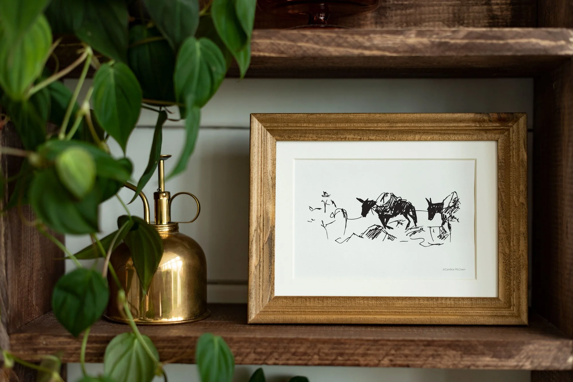 Horse & Mule Packing Ink Drawing Print