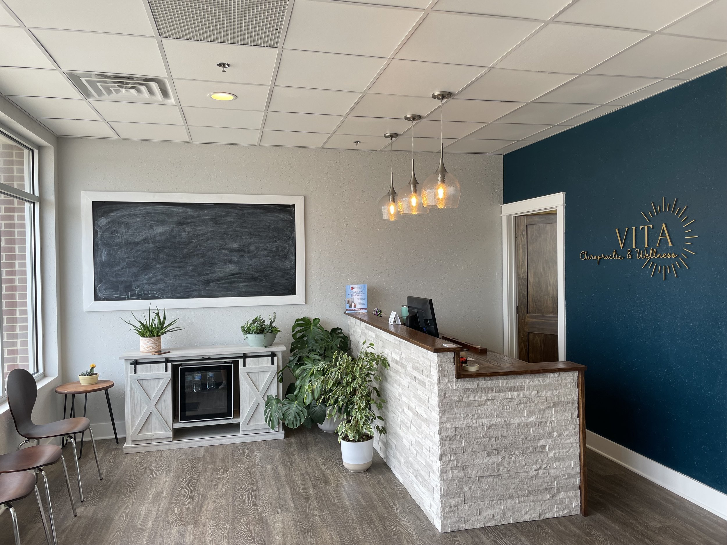Welcome reception desk at Vita Chiropractic & Wellness in Des Moines, Iowa.