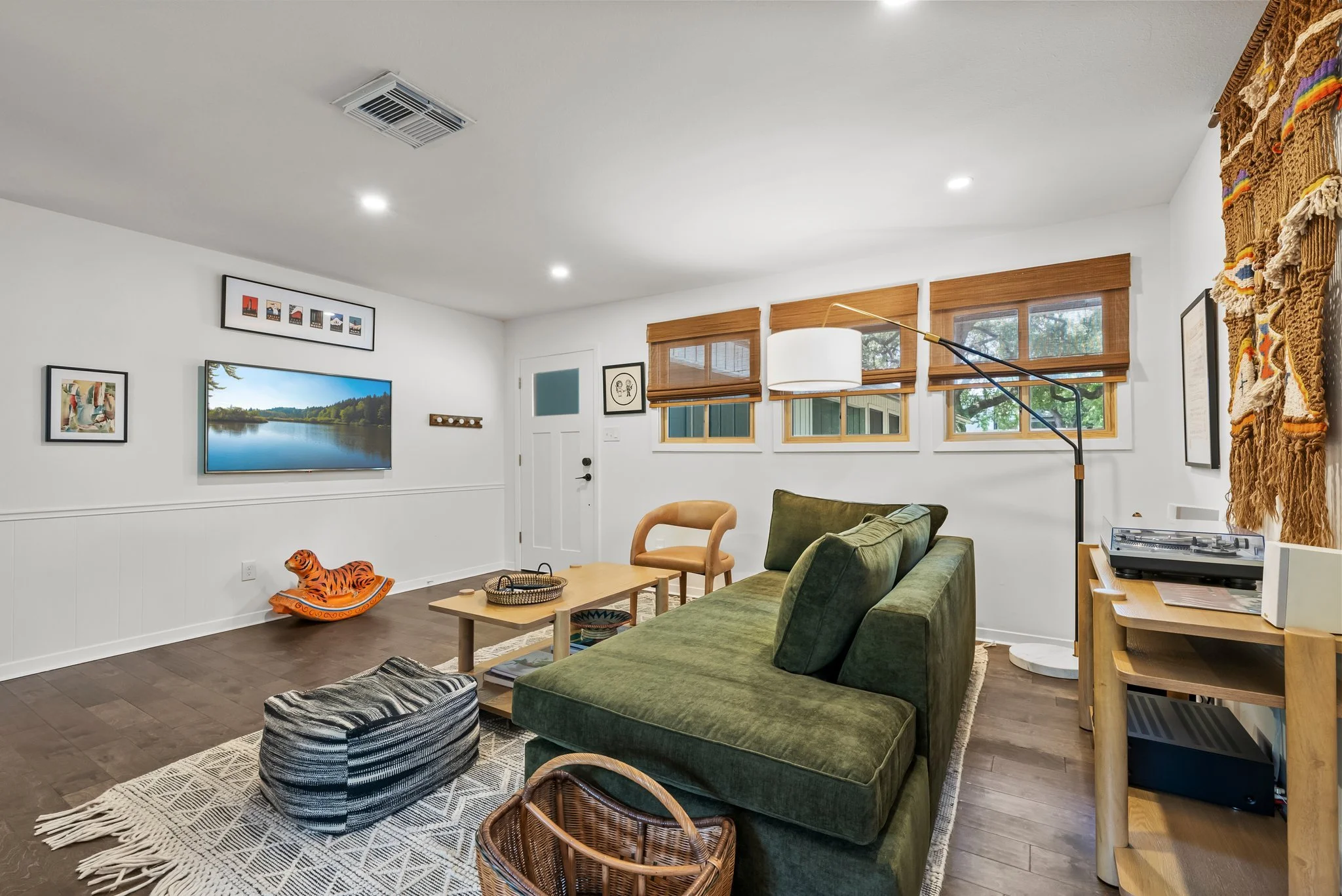 Large mounted tv in living room