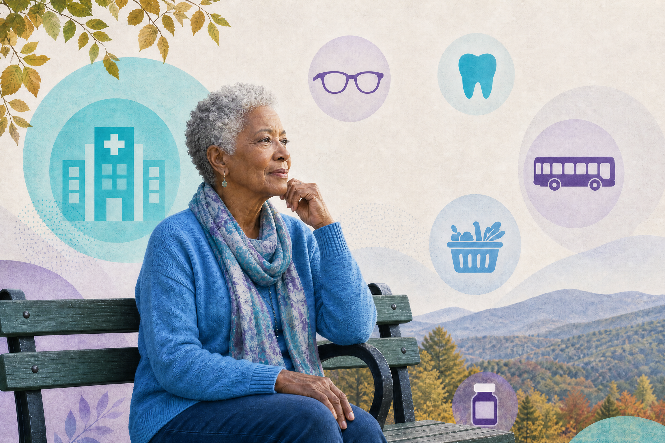 Woman considering Medicare Advantage benefits including hospital care, vision, dental, transportation, and over-the-counter items