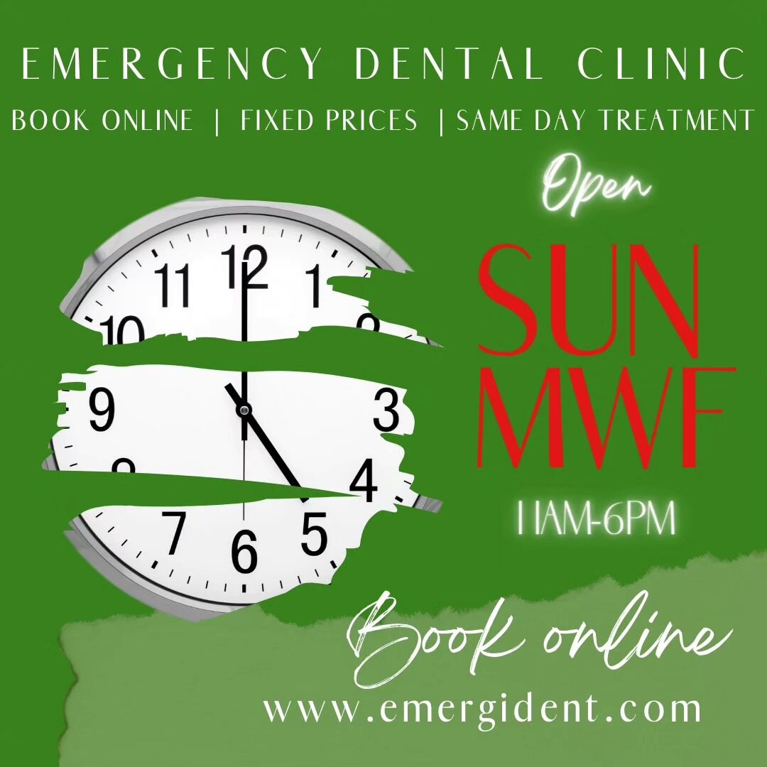 We're now open on Sundays! We accept walk-ins and same day appointments.Financing is also available. Give us a call or schedule your emergency dental appointment online.