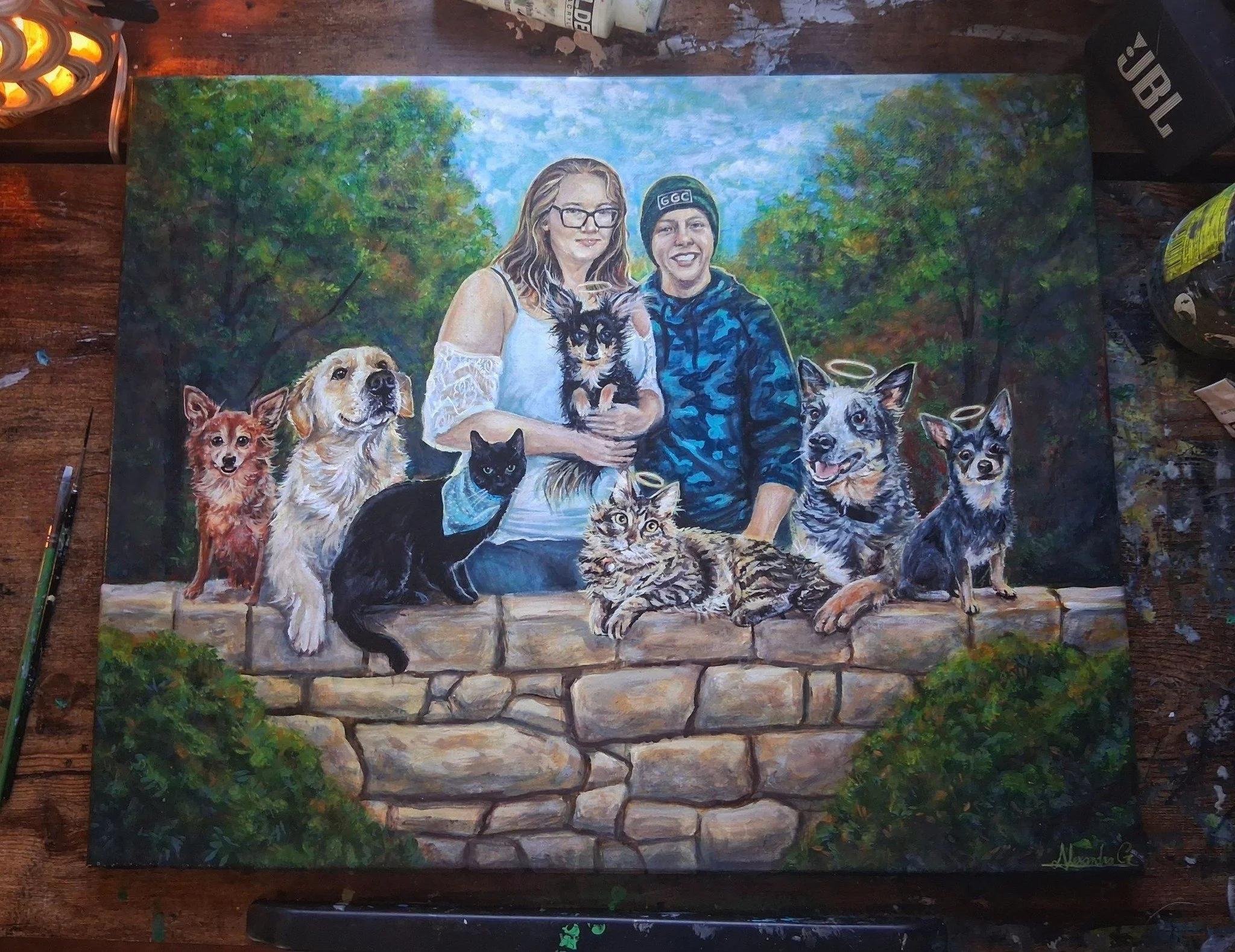 Painted portrait with multiple subjects