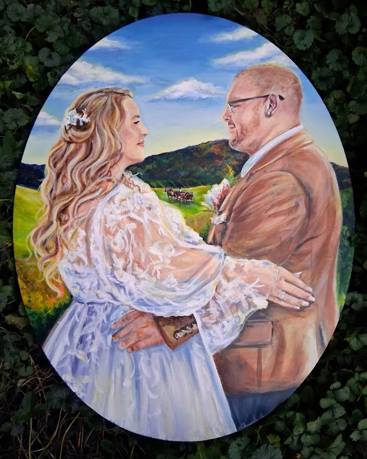Wedding painting with horse and carriage