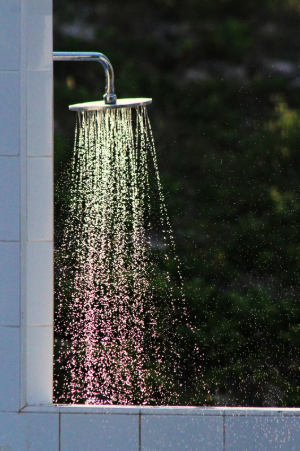 A cold shower outside with sunshine