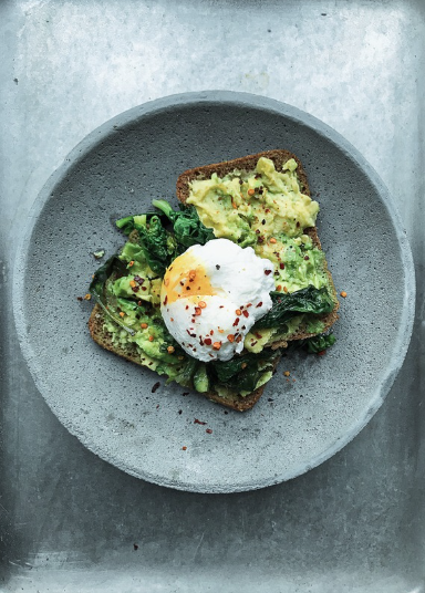 Avocado toast with poached egg and spinach