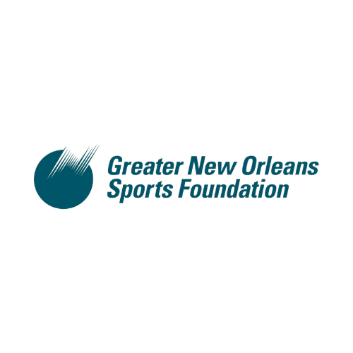 Logo of the Greater New Orleans Sports Foundation featuring a stylized swoosh and text in teal color.
