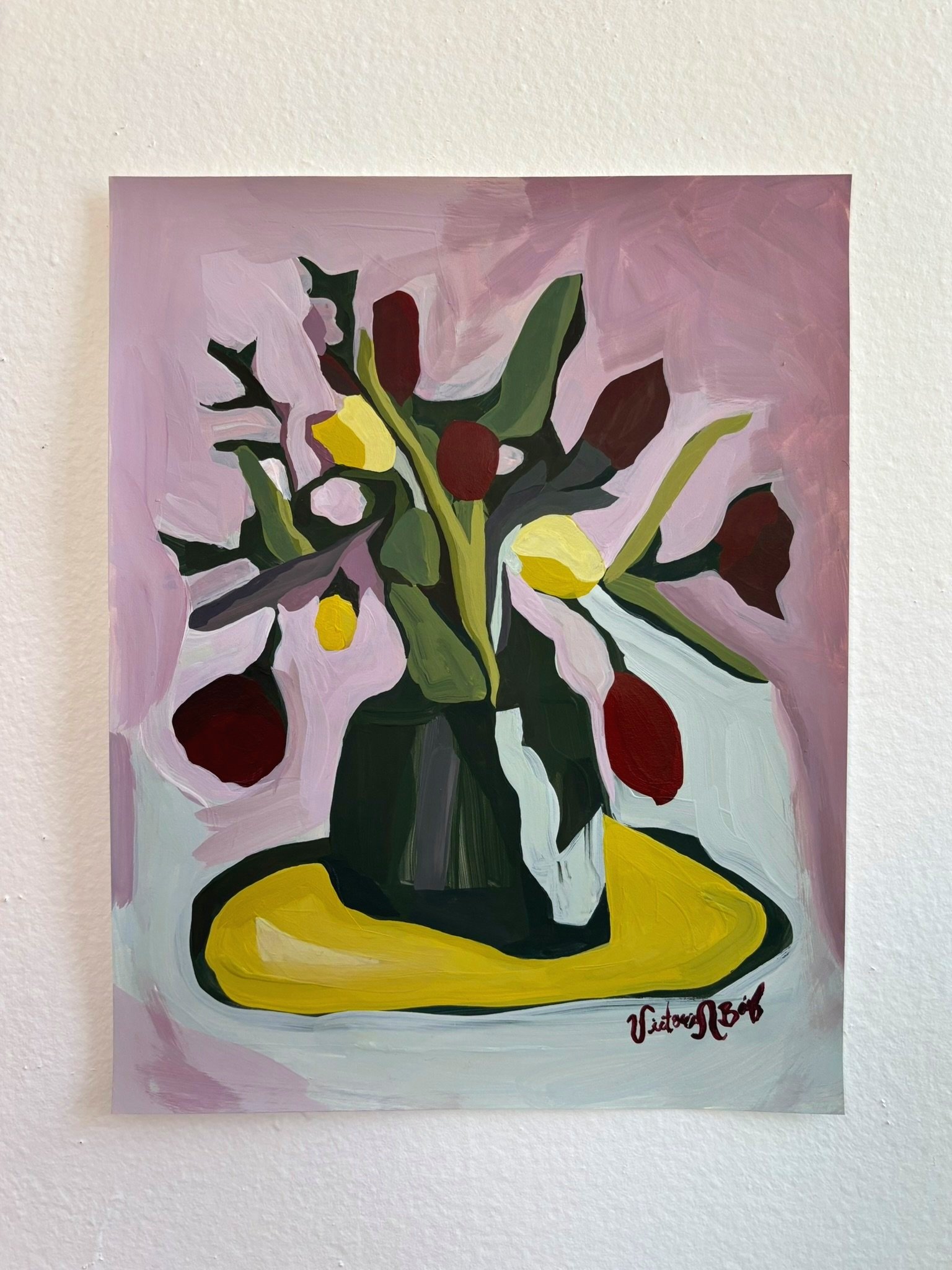 AVAILABLE - Red tulips, 2025, Acrylic paint on paper, 11"x14", $300