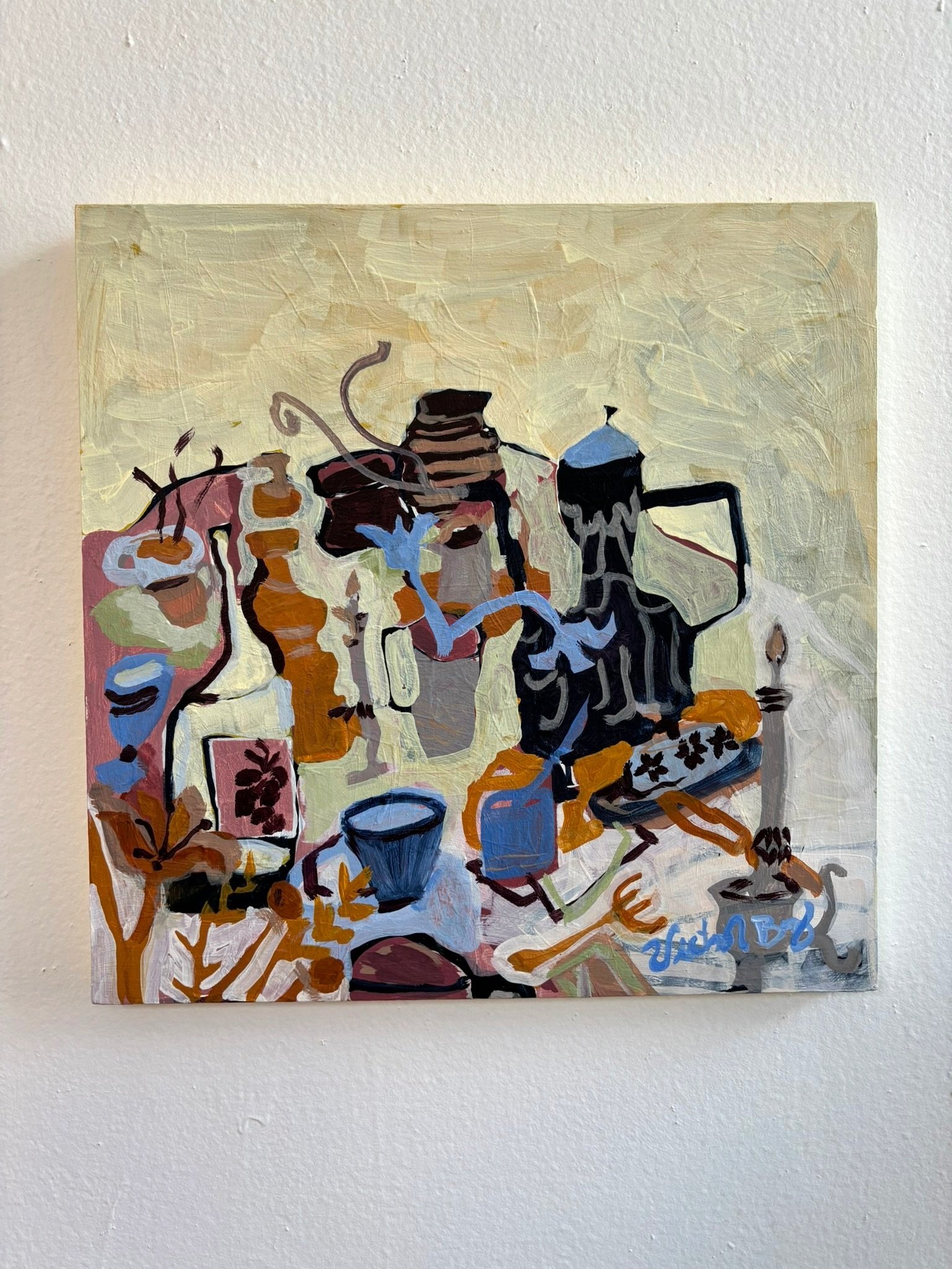 AVAILABLE - Blue flora, 2025, Acrylic paint on wood board, 16"x16", $500