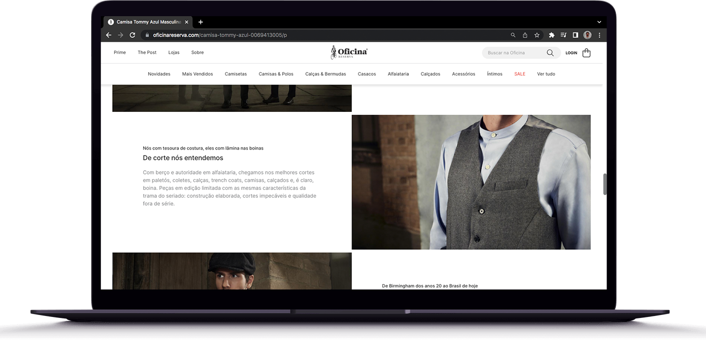 De corte nós entendemos ------ Nós com tesoura de costura, eles com lâmina nas boinas ------ Com berço e autoridade em alfaiataria, chegamos nos melhores cortes em paletós, coletes, calças, trench coats, camisas, calçados e, é claro, boina. Peças em 