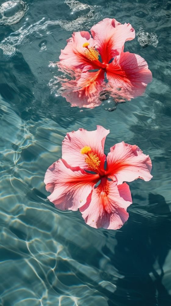 Download premium image of Tropical hibiscus flowers floating outdoors nature_ about flower, plant, sea, beach, and water 13593878.jpg