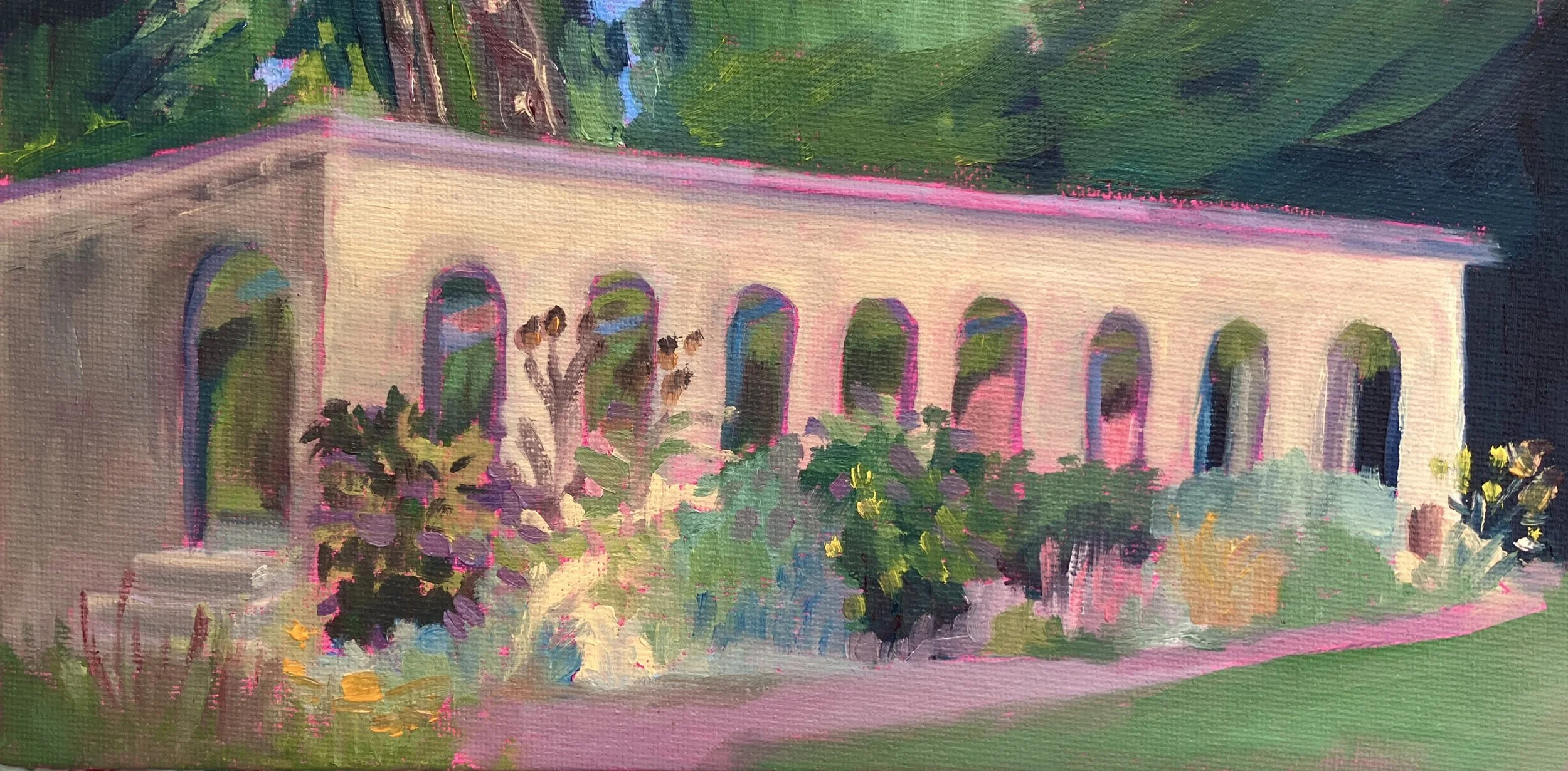 The Orangery, Stratford Park 10" x 5" oil on canvas board in white wood frame £130