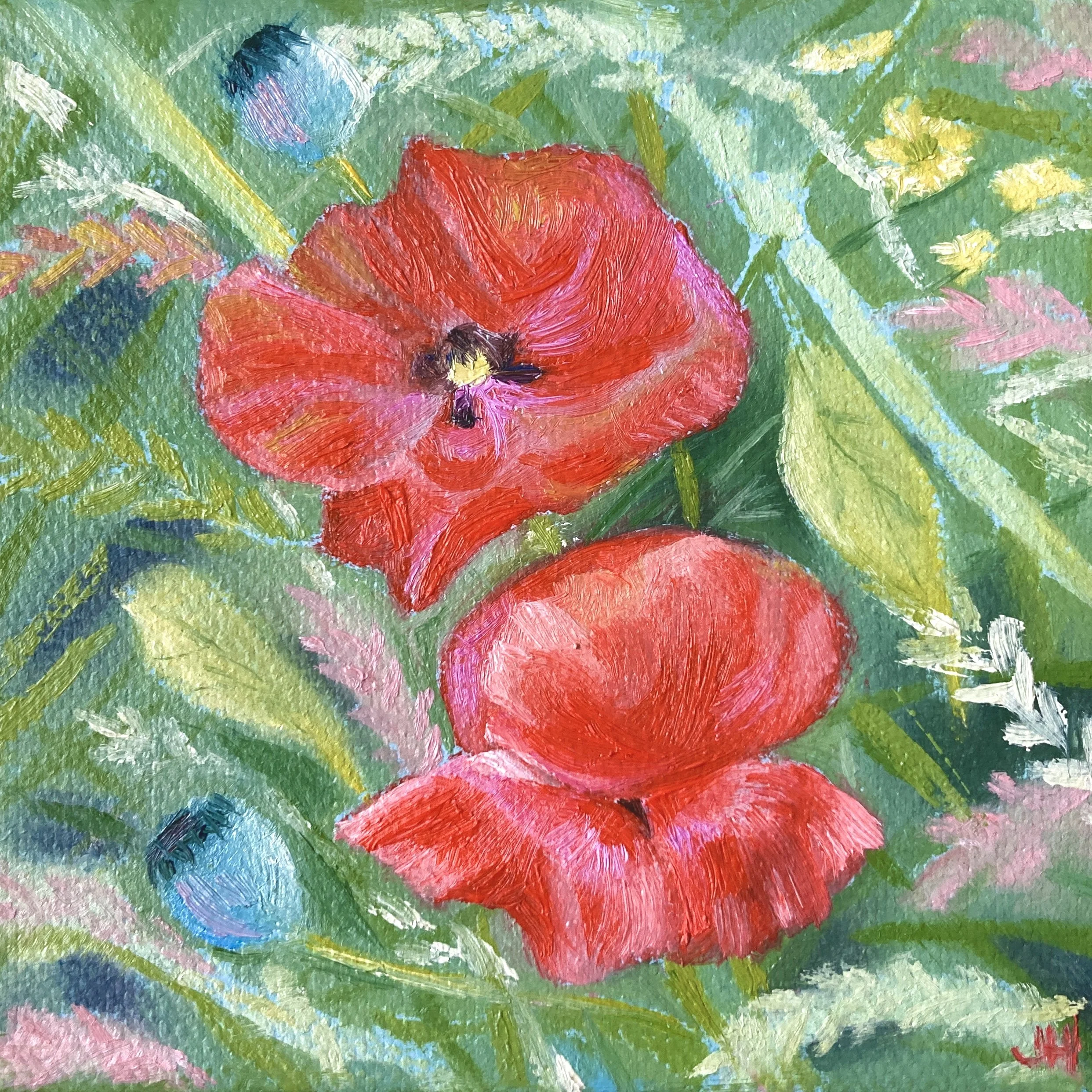 Poppies oil on canvas 4" x 4"