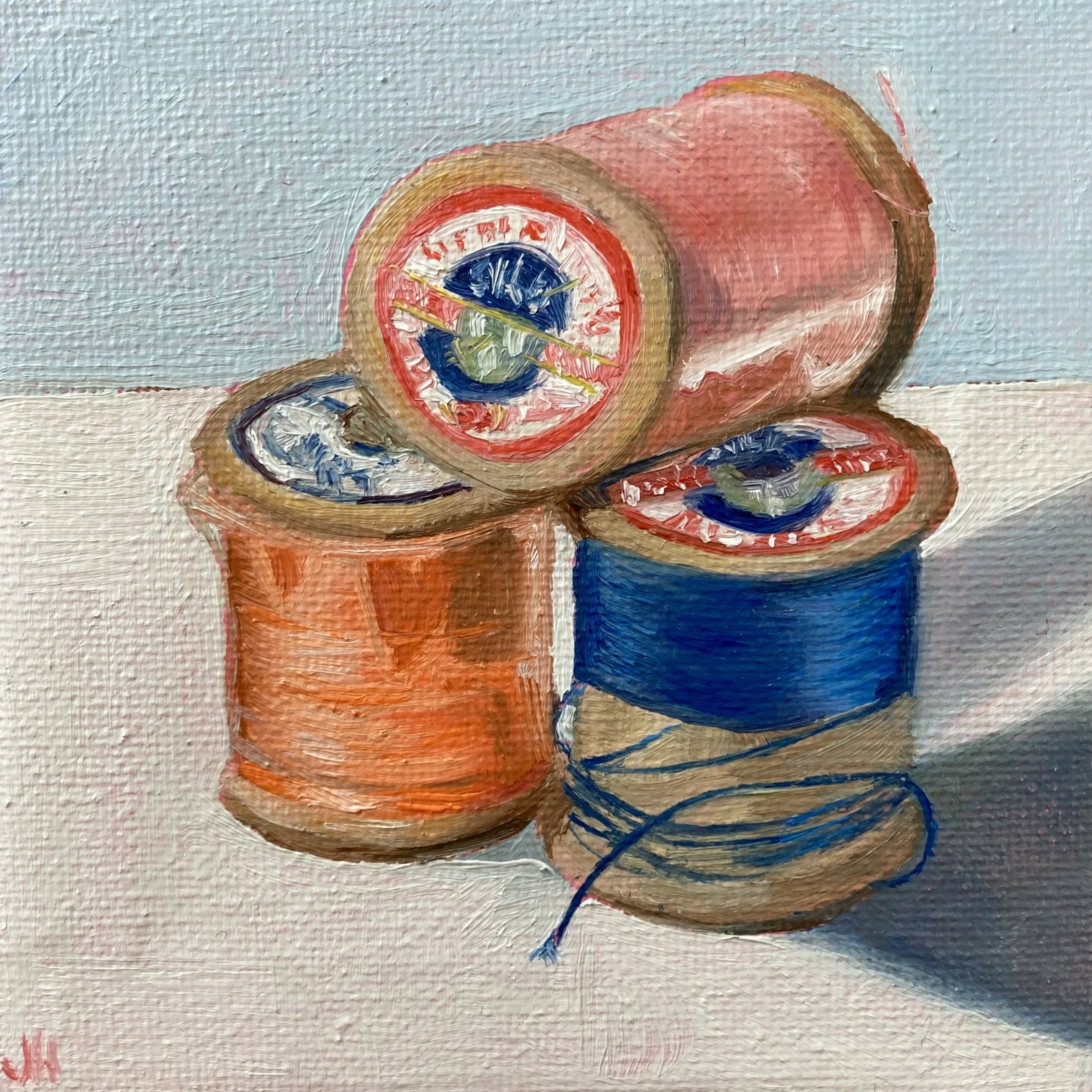 Three Reels  Oil on mini canvas 4" x 4"