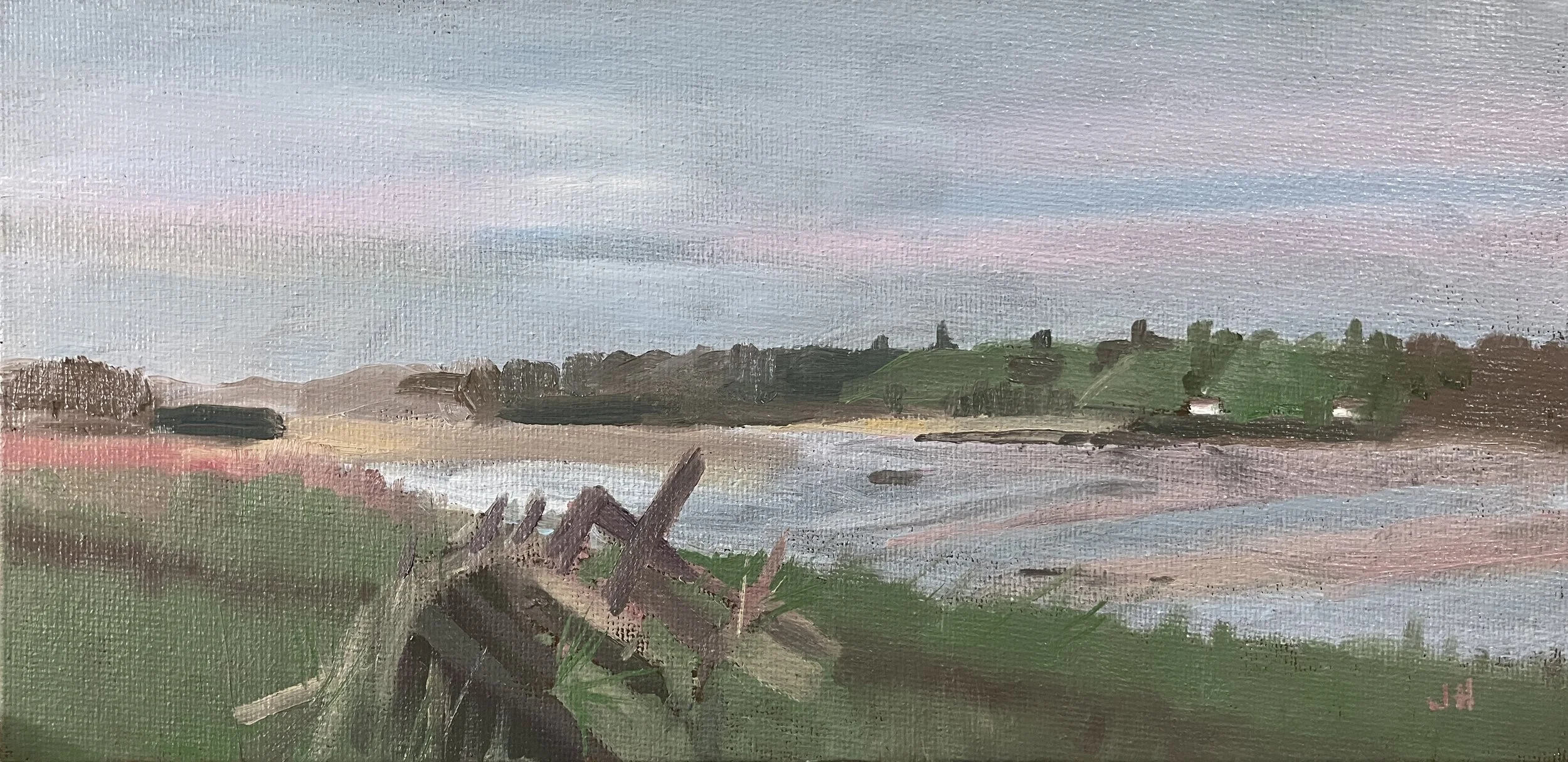 Low Tide at Purton  ,en plein air,  oil on canvas board 10" x 5" exc frame