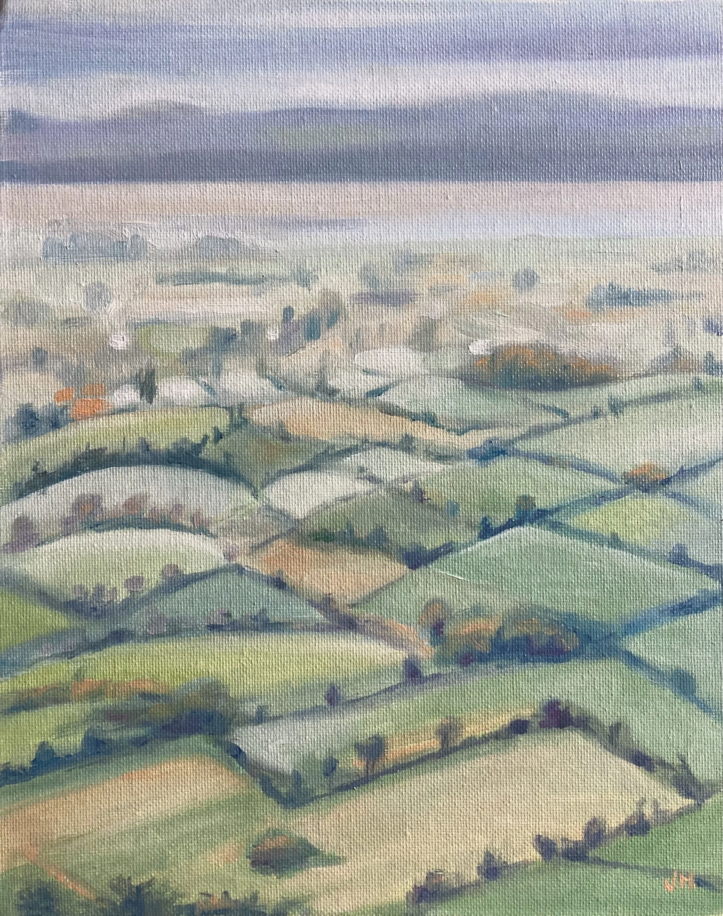 Winter Morning , Coaley Peak , en plein air, oil on canvas board  8" x 10"