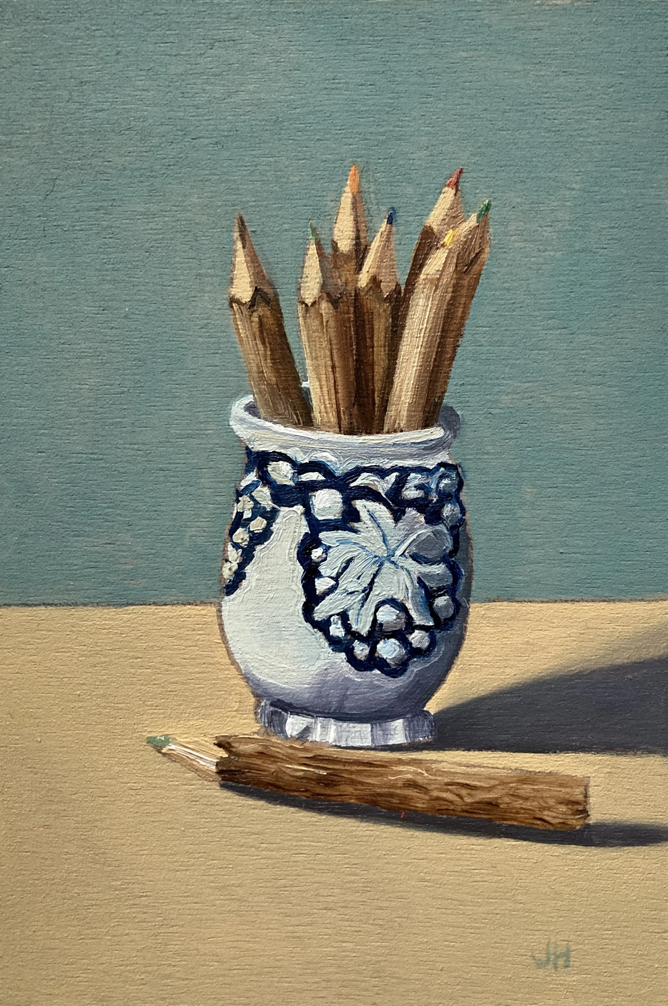 Wooden Crayons   oil on wood panel  4" x 6"