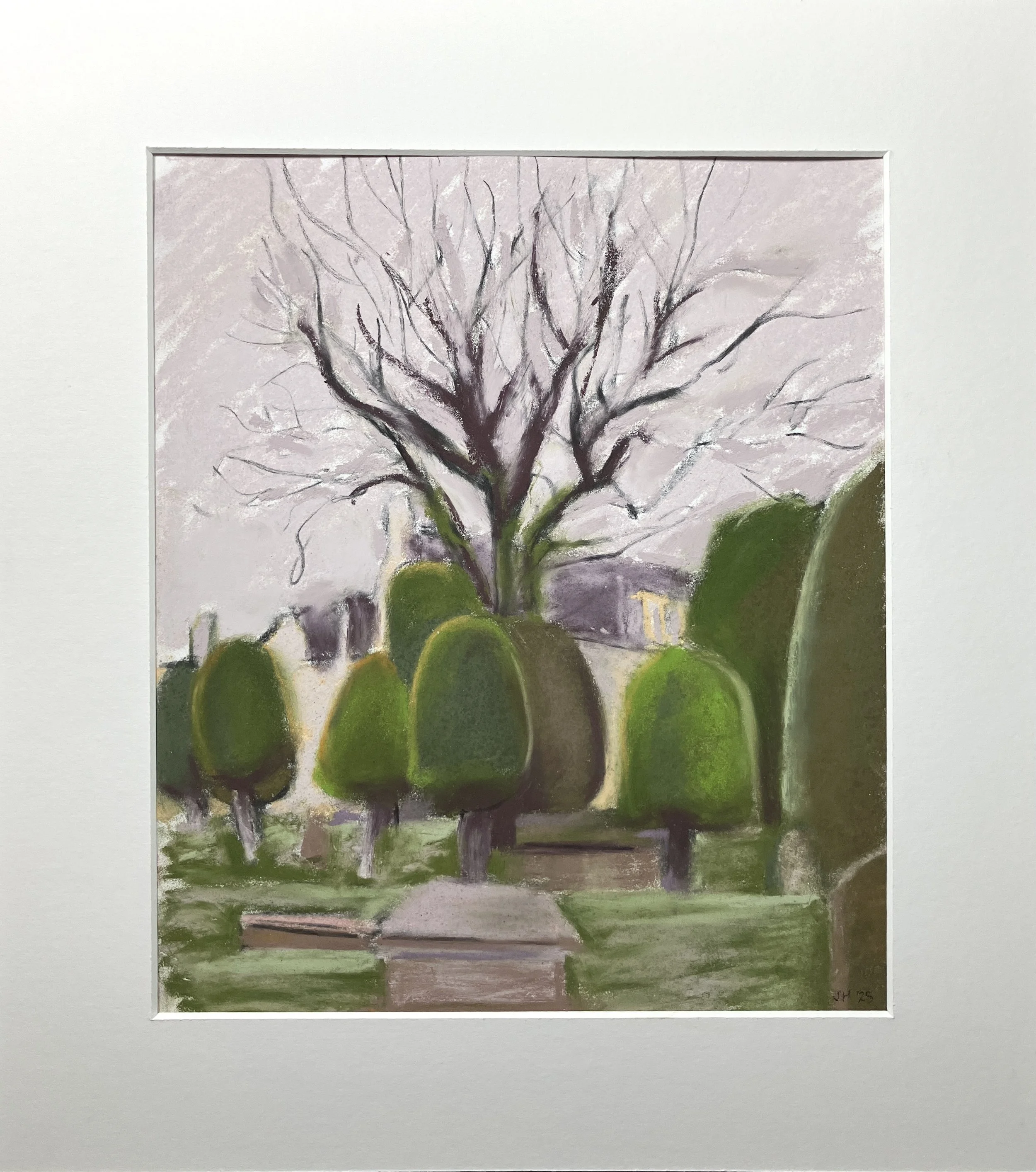 Painswick Churchyard, en plein air,   soft pastel on pastelmat  